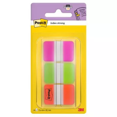 Jelölőcímke, műanyag, megerősített, 3x22 lap, 25x38 mm, 3M POSTIT, vegyes 66 lap