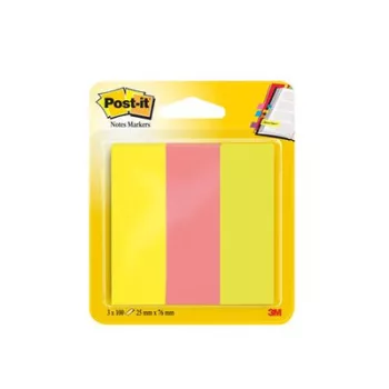   Jelölőcímke, papír, 3x100 lap, 25x76 mm, 3M POSTIT, vegyes neon színek 300 lap