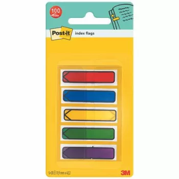   Jelölőcímke, műanyag, 5x20 lap, 11,9x43,2 mm, nyíl, 3M POSTIT, vegyes 100 lap