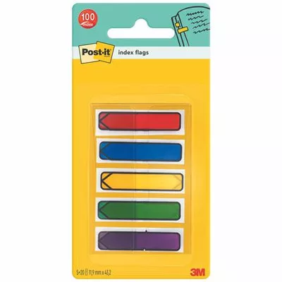 Jelölőcímke, műanyag, 5x20 lap, 11,9x43,2 mm, nyíl, 3M POSTIT, vegyes 100 lap