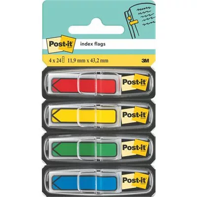 Jelölőcímke, műanyag, 4x24 lap, 11,9x43,2 mm, nyíl, 3M POSTIT, vegyes 96 lap