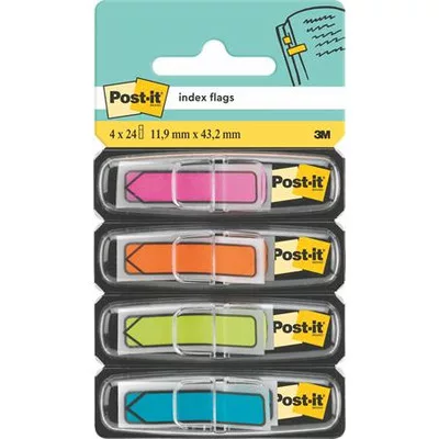 Jelölőcímke, műanyag, 4x24 lap, 11,9x43,2 mm, nyíl, 3M POSTIT, vegyes 96 lap