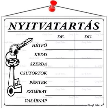   Információs tábla, 20x17,5 cm, "Nyitvatartás", fehér 1 db