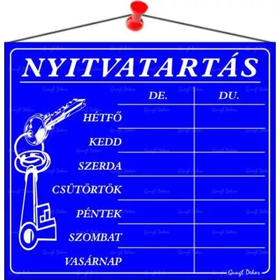 Információs tábla, 20x17,5 cm, "Nyitvatartás", kék 1 db