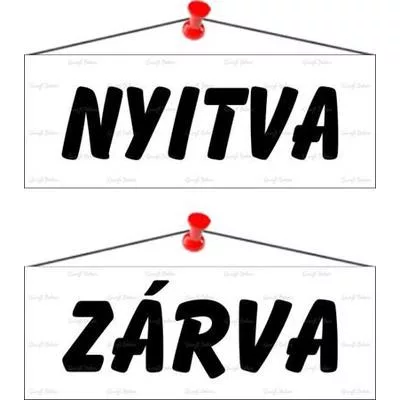 Információs tábla, 22x8,5 cm, kétoldalas, "Nyitva/Zárva", fehér 1 db