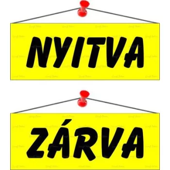   Információs tábla, 22x8,5 cm, kétoldalas, "Nyitva/Zárva", sárga 1 db