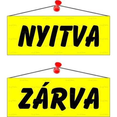 Információs tábla, 22x8,5 cm, kétoldalas, "Nyitva/Zárva", sárga 1 db