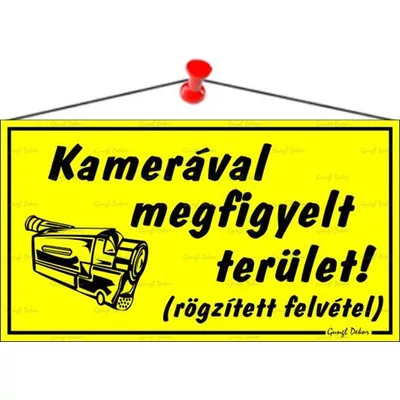 Információs tábla, 22,5x12,5 cm, "Kamerával megfigyelt terület", sárga 1 db
