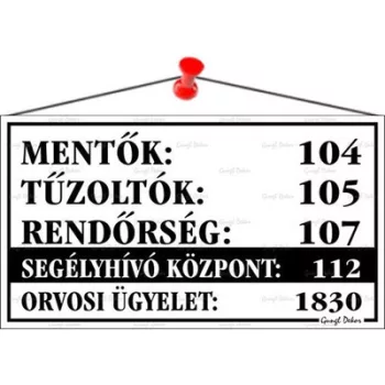   Információs tábla, 22,5x12,5 cm, "Mentők tűzoltók, rendőrség telefonszámok", fehér 1 db