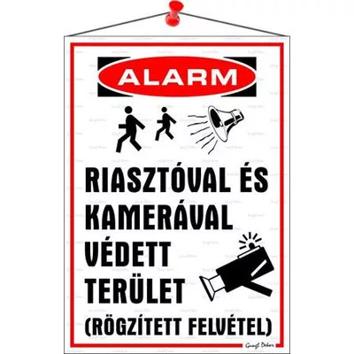 Információs tábla, 35x25 cm, "Riasztóval és kamerával védett terület" 1 db