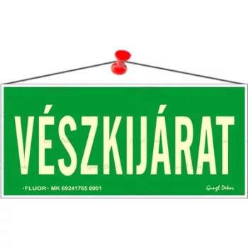   Információs tábla, 25x11,5 cm, fluoreszkáló, utánvilágítós, "Vészkijárat" 1 db