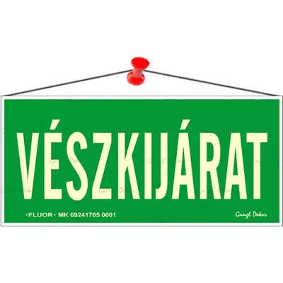 Információs tábla, 25x11,5 cm, fluoreszkáló, utánvilágítós, "Vészkijárat" 1 db