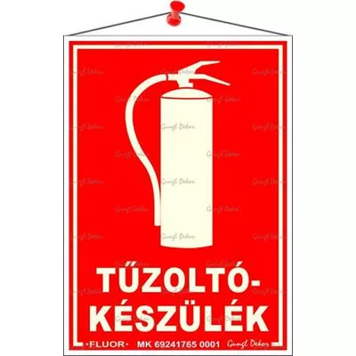 Információs tábla, 12,5x17,5 cm, fluoreszkáló, utánvilágítós, "Tűzoltókészülék" 1 db