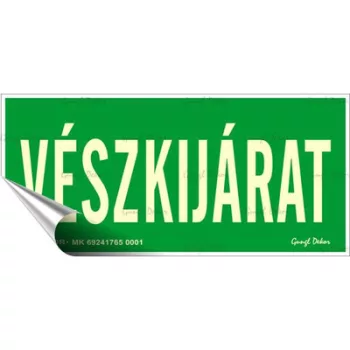   Információs matrica, 25x11,5 cm, fluoreszkáló, utánvilágítós, "Vészkijárat" 1 db