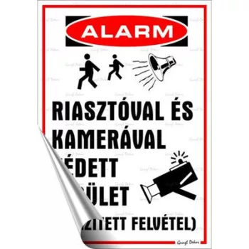   Információs matrica, 25x17,5 cm, "Riasztóval és kamerával védett terület" 1 db