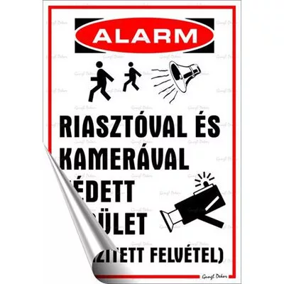 Információs matrica, 25x17,5 cm, "Riasztóval és kamerával védett terület" 1 db