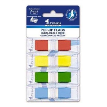   Jelölőcímke, műanyag, 4x36 lap, 43x12,5 mm, VICTORIA OFFICE, vegyes szín