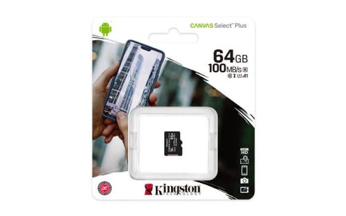 Memóriakártya, microSDXC,64GB, CL10/UHS-I/U1/V10/A1, KINGSTON "Canvas Select Plus"