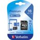 Memóriakártya, microSDHC, 16GB, CL10/U1, 45/10 MB/s, adapter, VERBATIM "Premium"