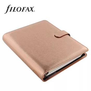   Kalendárium, gyűrűs, betétlapokkal, A5 méret, FILOFAX, "Saffiano Metallic", rózsaarany 1 db