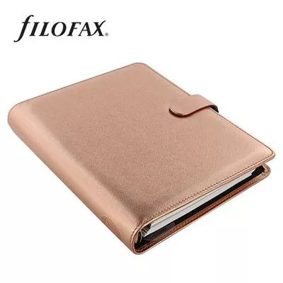 Kalendárium, gyűrűs, betétlapokkal, A5 méret, FILOFAX, "Saffiano Metallic", rózsaarany 1 db