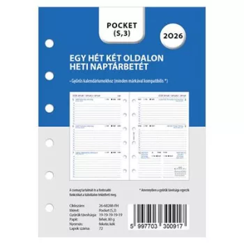   Kalendárium betét, tervező, heti, pocket (S) méret, FILOFAX, 2027 1 db