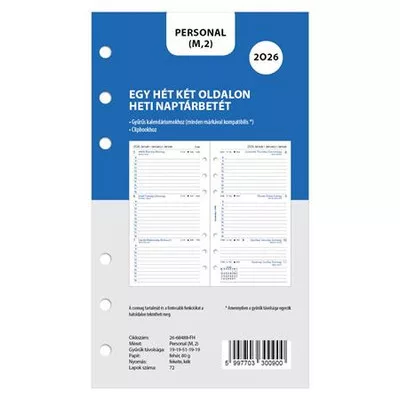 Kalendárium betét, tervező, heti, personal (M) méret, FILOFAX, 2027. 1 db