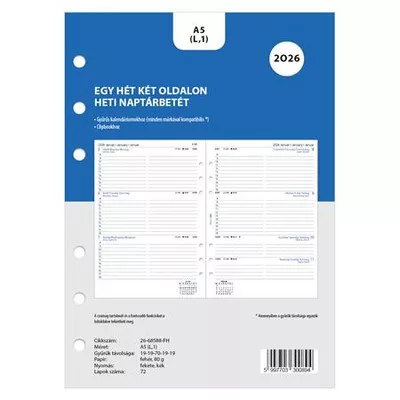 Kalendárium betét, tervező, heti, A5 (L), FILOFAX, 2027. 1 db