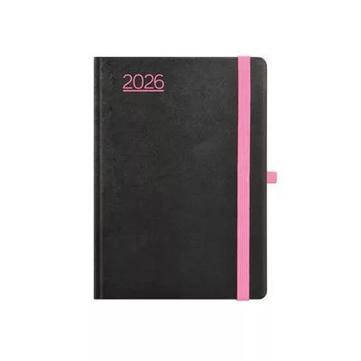 Naptár, tervező, A5, heti, TOPTIMER, "Nero", fekete-pink 1 db