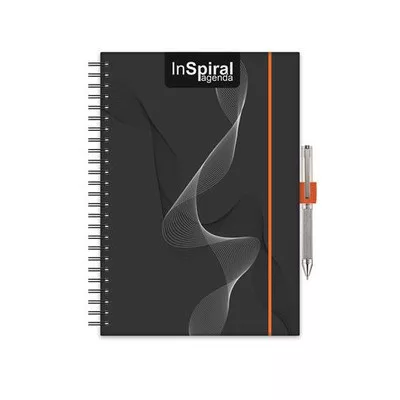 Naptár, tervező, A5, heti, DAYLINER, "InSpiral", fekete-narancs 1 db
