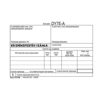   Nyomtatvány, készpénzfizetési számlatömb, egy ÁFÁs, 50x3, A6, fekvő , VICTORIA PAPER, "B.13-372", 20 tömb/csomag
