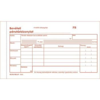   Nyomtatvány, bevételi pénztárbizonylat, 25x3, VICTORIA PAPER "B.318-102", 10 tömb/csomag