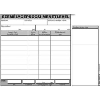   Nyomtatvány, menetlevél, személygépkocsi, 100 lap, A5, fekvő, VICTORIA PAPER, "D.GÉPJ.36.", 10 tömb/csomag