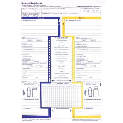 Nyomtatvány, baleseti bejelentő, 2 példány, A4, VICTORIA PAPER "KO2404" 200 garn