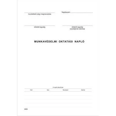Nyomtatvány, munkavédelmi oktatási napló, 40 oldal, A4, VICTORIA PAPER, 10 tömb/csomag 10 db