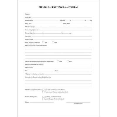 Nyomtatvány, munkabaleseti nyilvántartó napló, 32 oldal,  A4, VICTORIA PAPER, 10 tömb/csomag