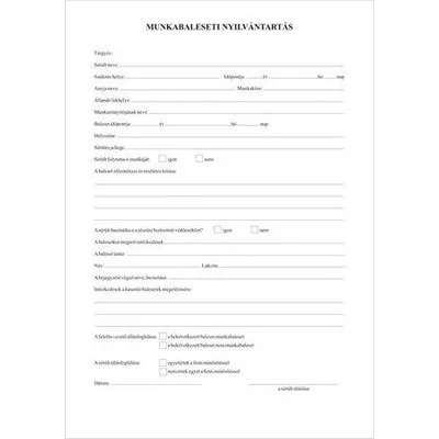 Nyomtatvány, munkabaleseti nyilvántartó napló, 32 oldal, A4, VICTORIA PAPER, 10 tömb/csomag 10 db