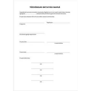   Nyomtatvány, tűzvédelmi oktatási napló, 40 oldal, A4, VICTORIA PAPER, 10 tömb/csomag 10 db