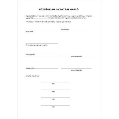 Nyomtatvány, tűzvédelmi oktatási napló, 40 oldal, A4, VICTORIA PAPER, 10 tömb/csomag 10 db