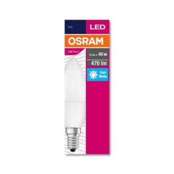   LED izzó, E14, gyertya, B35, 5,7W, 470lm, 4000K (HF), OSRAM "Value"