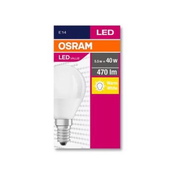   LED izzó, E14, kisgömb, P45, 5,7W, 470lm, 2700K (MF), OSRAM "Value"