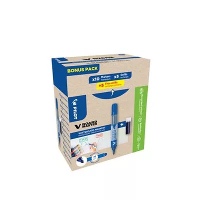 Táblamarker, 2,3 mm, kúpos, PILOT "V-Board Master, Bonus Pack", kék + betét