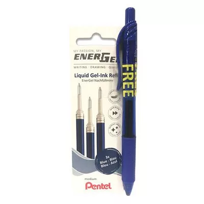 Zseléstollbetét csomag, 0,35 mm, PENTEL"EnerGel LR7", ajándék zseléstollal, kék 3 db