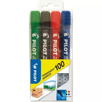   Alkoholos marker, 1 mm, kúpos, PILOT "Permanent Marker 100", 4 szín 4 db