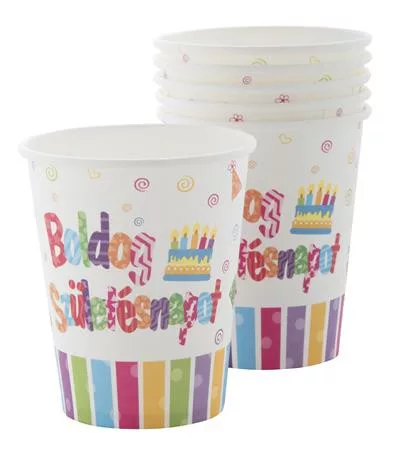 Pohár, papír, 2,5 dl, "Boldog születésnapot" 6 db
