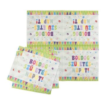   Szalvéta, 33x33 cm, "Boldog Születésnapot", zászló minta
