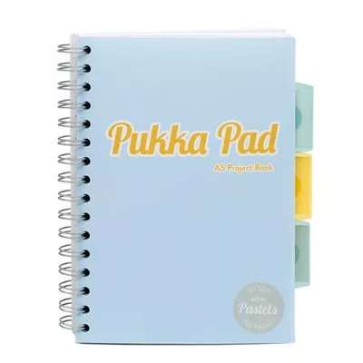 Spirálfüzet, A5, vonalas, 100 lap, PUKKA PAD "Pastel project book", vegyes szín