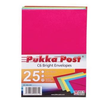   Boríték,  25db - C6, szilikonos, PUKKA PAD "Bright", vegyes színek 25db/csomag