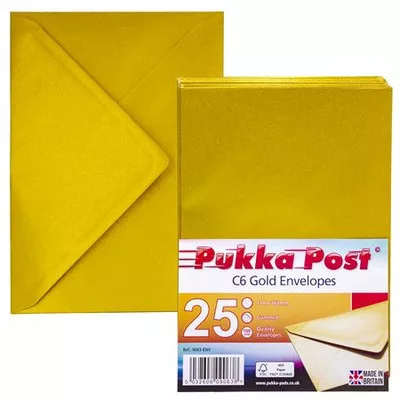 Boríték, C6, enyvezett, PUKKA PAD "Gold", arany 25 db