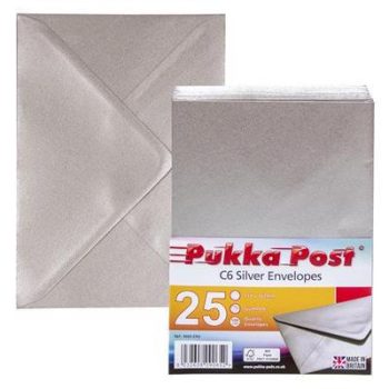   Boríték, 25db - C6, szilikonos, PUKKA PAD "Silver", ezüst